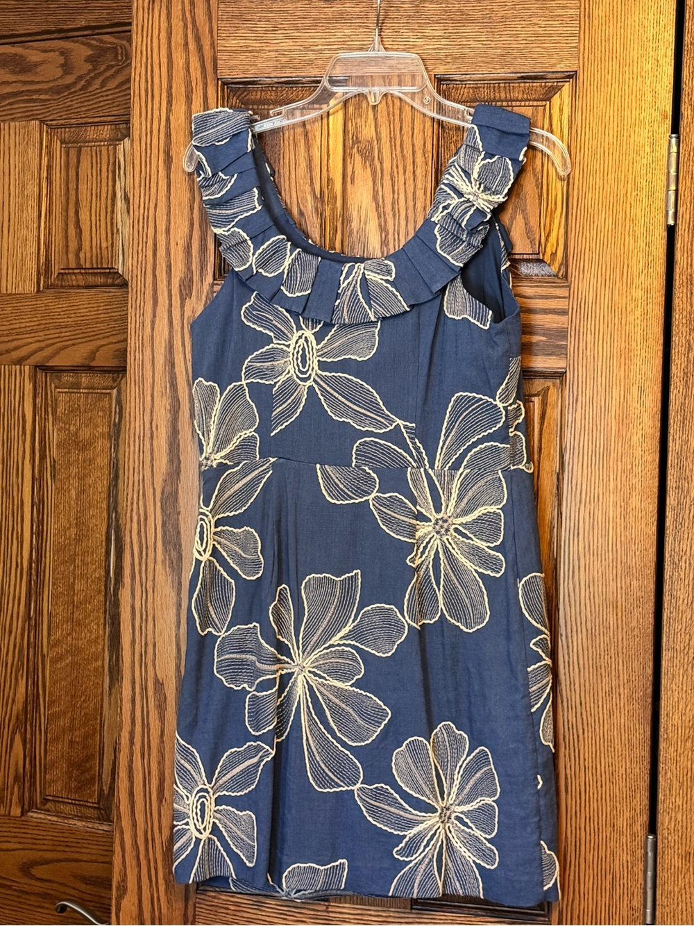 Loft: Navy Floral Ruffle Strap Dress